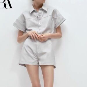 Zara Denim gray silver shimmery romper Size Large NWT